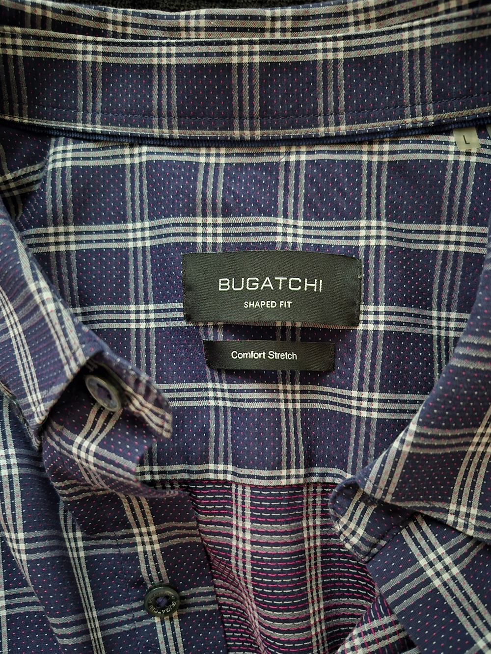 Bugatchi Shaped Comfort Stretch Purple Plaid Button Down Shirt Men's L Cotton - Picture 5 of 9
